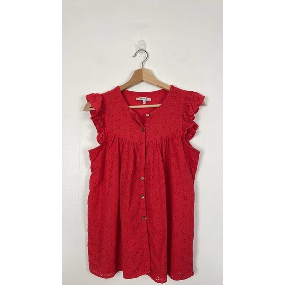 Madewell Eyelet Summer Lace Crochet Button Down Loose Blouse Bell-Sleeve Shirt S - Picture 1 of 6